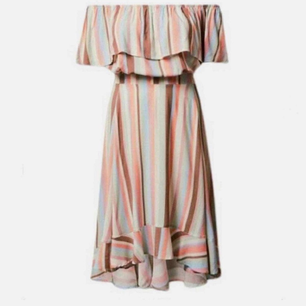 Torrid Tan and Orange Asymmetrical Ruffled Sundress